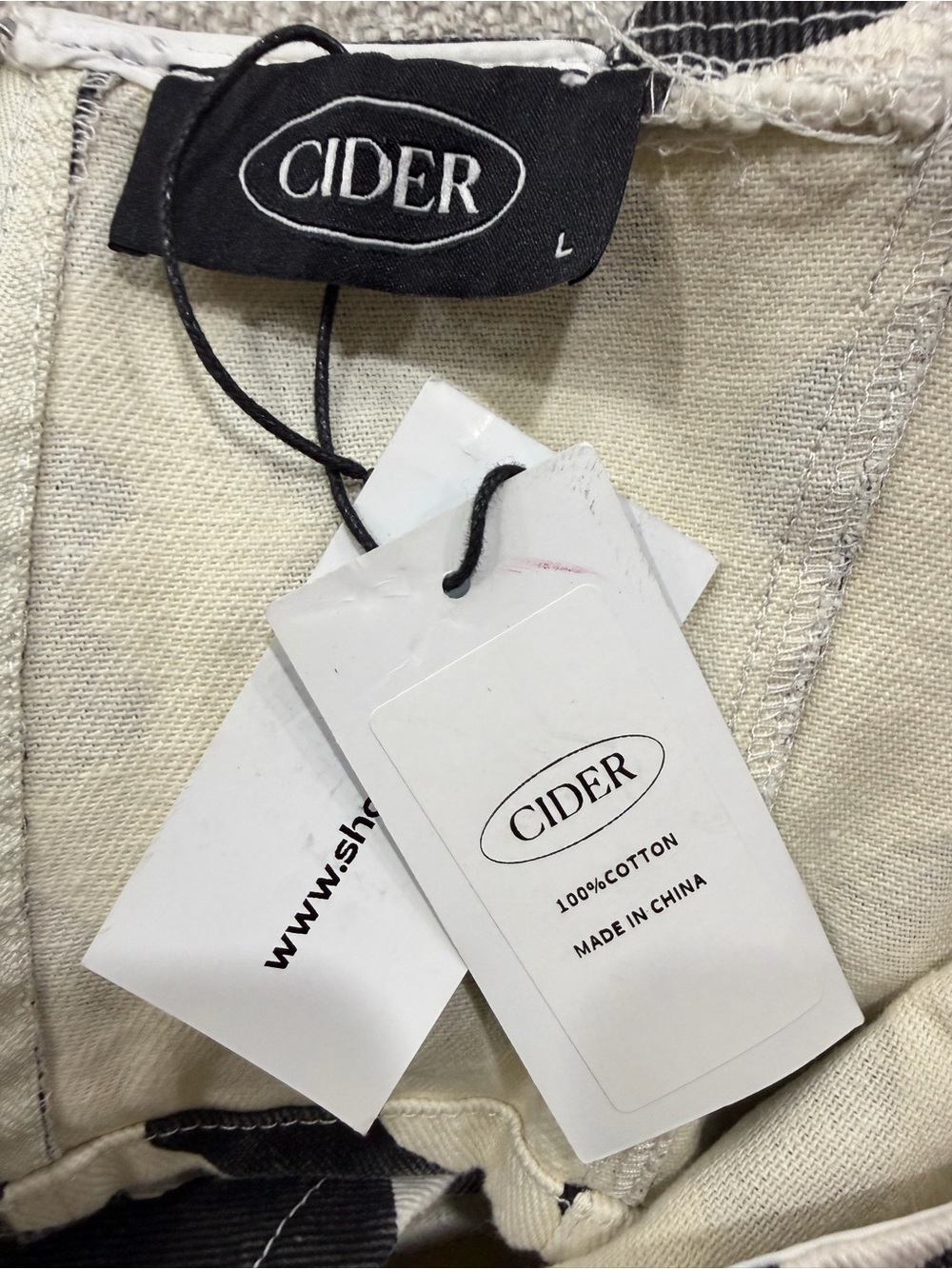 NWT Cider Black Cream Wave Matching Set Crop Top Wide Leg Pants Size Large - Picture 12 of 12